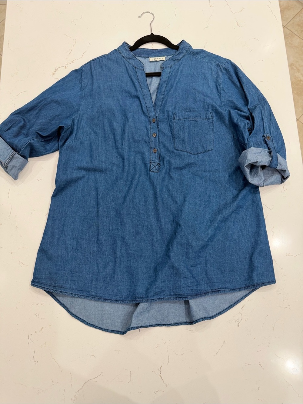Women’s Chambray Denim Tunic Shirt 1X/2X Boho Lagenlook 100% Cotton